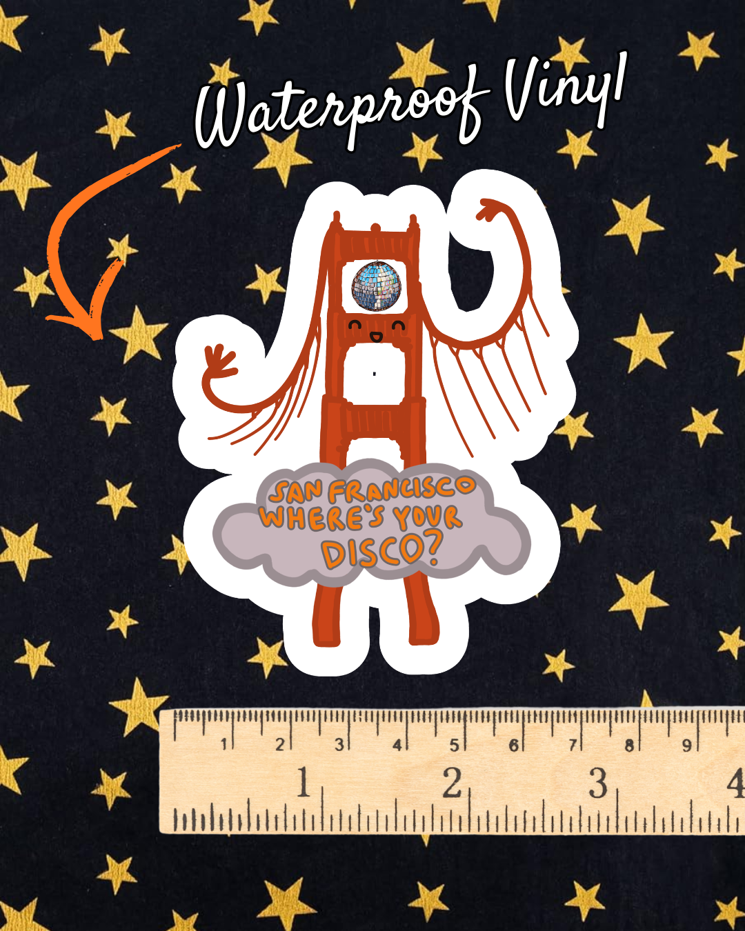 Vinyl Sticker - Golden Gate Girl - San Francisco Where's your Disco?