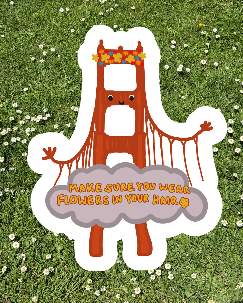 Vinyl Sticker - Golden Gate Girl - If you're going to San Francisco make sure you wear flowers in your hair