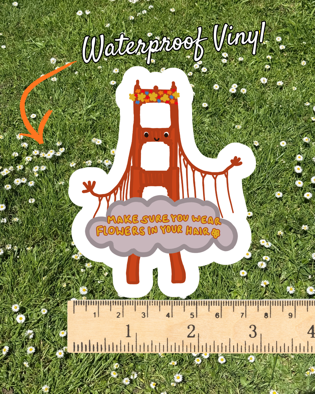 Vinyl Sticker - Golden Gate Girl - If you're going to San Francisco make sure you wear flowers in your hair