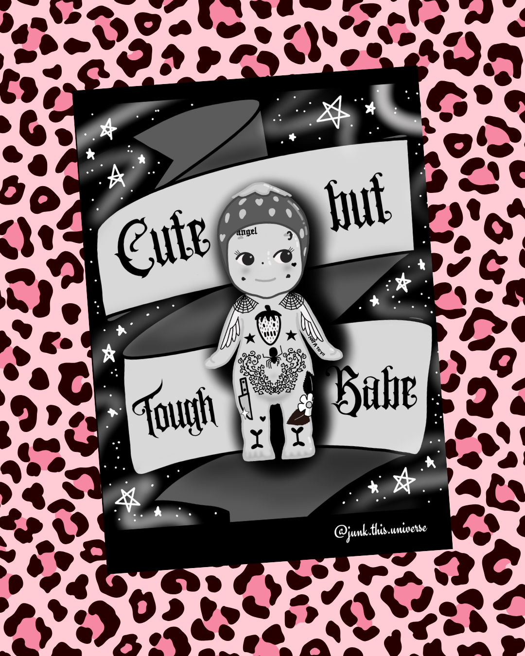 5x7 Print / Postcard - Cute But Tough Babe - Tattooed Trinket Angel Baby
