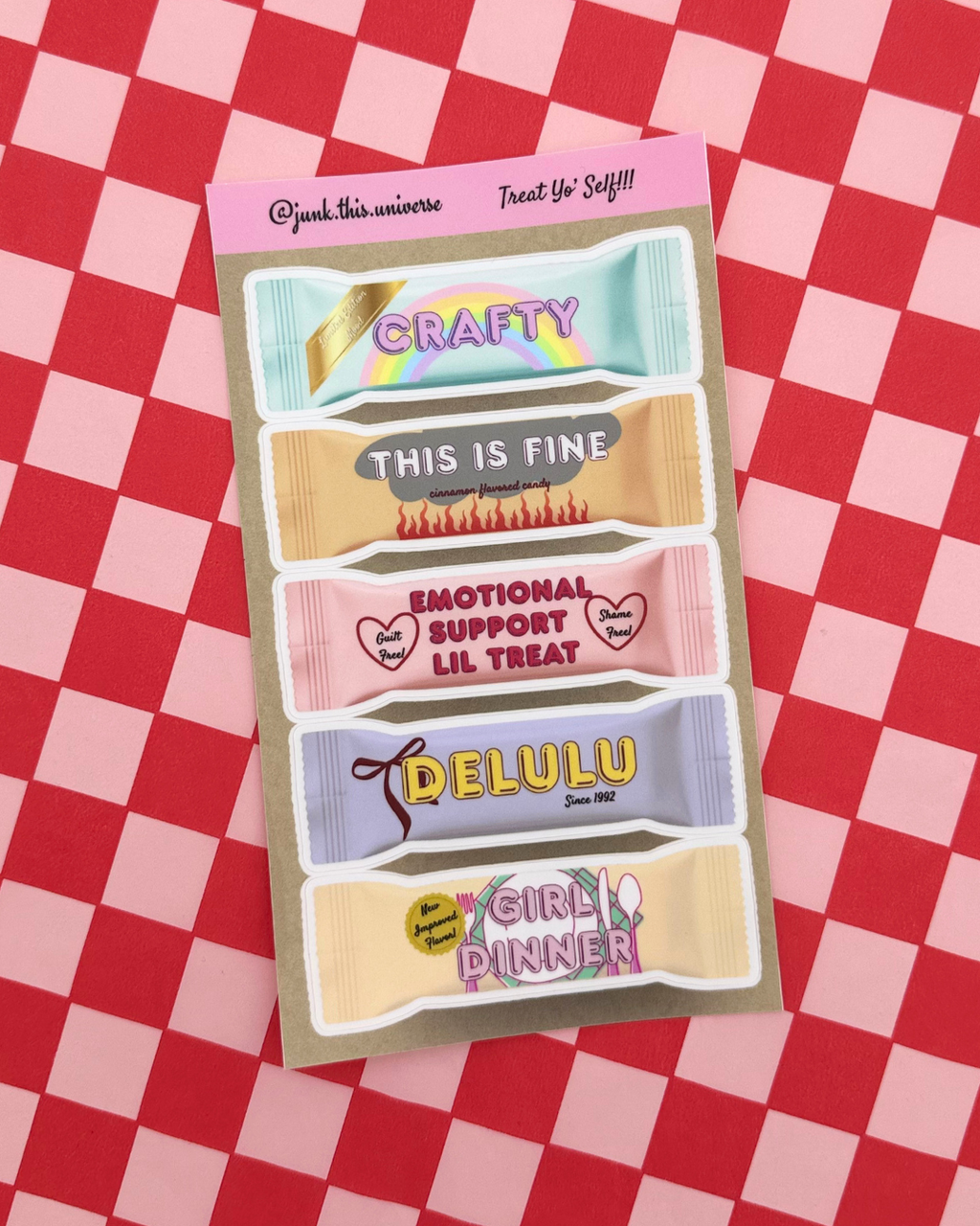 Vinyl Sticker Sheet - Treat Yo' Self - Snarky Candy Bars