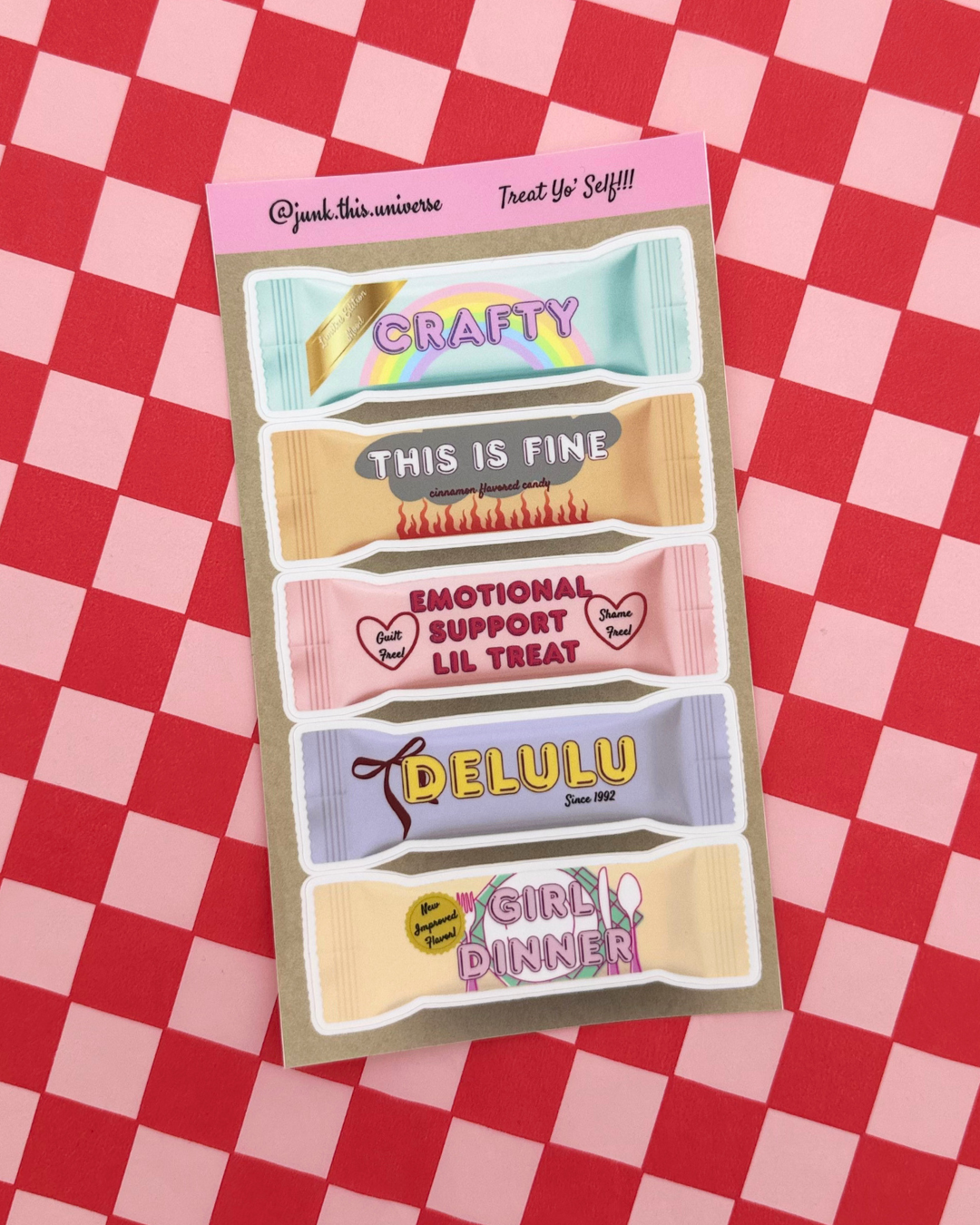 Vinyl Sticker Sheet - Treat Yo' Self - Snarky Candy Bars