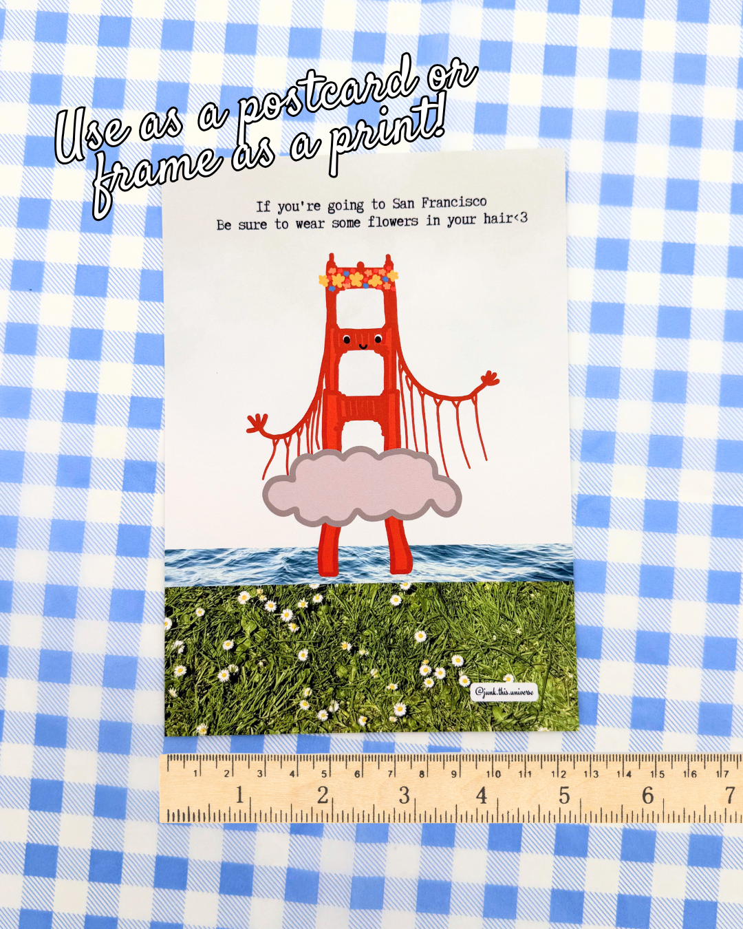 5x7 Print / Postcard - Golden Gate Girl - Make sure you wear flowers in your hair