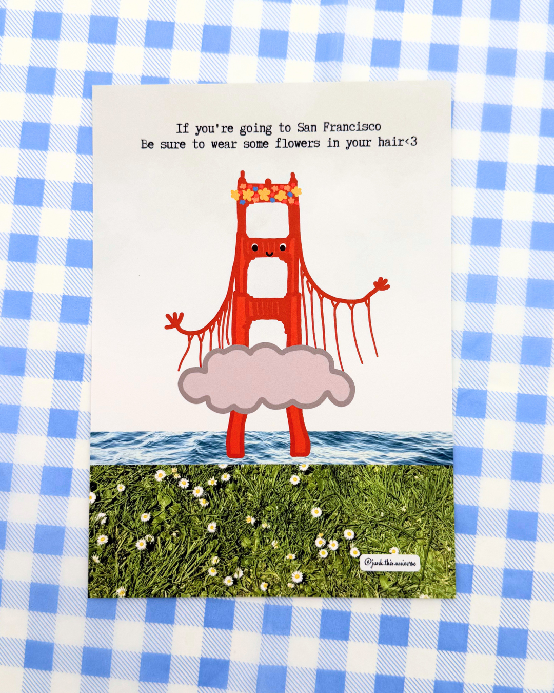 5x7 Print / Postcard - Golden Gate Girl - Make sure you wear flowers in your hair